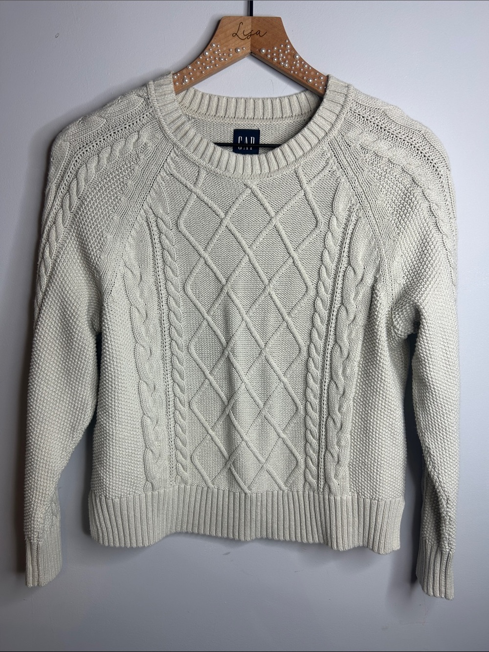 GAP Ivory Cable Knit Crewneck Sweater